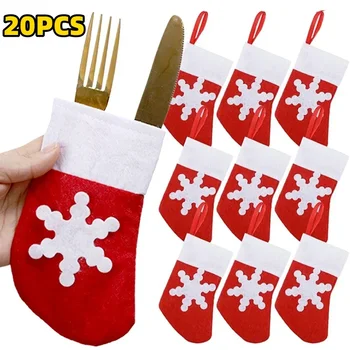 20PCS Коледа сладък мини чорап нож и вилица комплекти Коледни прибори за хранене комплекти Коледа мини чорапи Коледна украса