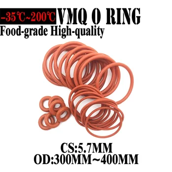 5Pcs VMQ O пръстен Червено уплътнително уплътнение CS 5.7mm OD 300-400mm храна клас кръгла водоустойчива шайба О-тип гумен силиконов пръстен