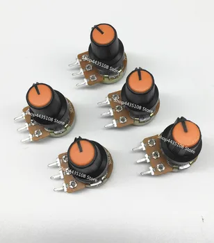 5Sets 5PCS шапка + 5PCS WH148 B1K ~ B1M ома 1K 2K 5K 10K 20K 3Pin 15mm 10K 3 терминал линеен конусен ротационен потенциометър за Arduino