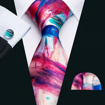 Barry.Wang Лилаво мъже коприна вратовръзка високо качество печат джоб квадратни копчета за ръкавели комплект мъжки костюм тъкани вратовръзка сватба бизнес парти