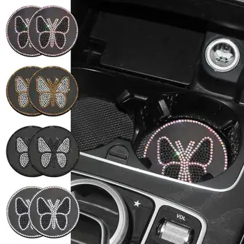 Car Drink Coaster Universal Anti-slip Heatproof Butterfly Bling Thickened Car Cup Coaster For Car Offices Restaurant Home