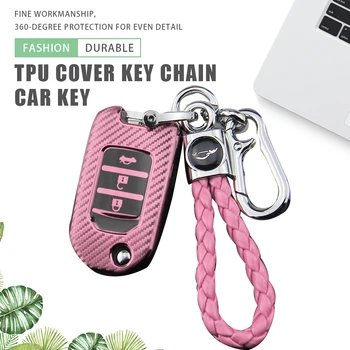 Carbon Fiber TPU Car Key Cover Case Holder Ключодържател Ring за Honda Accord CR-V Odyssey Civic FIT Pilot CRIDER Key Protector