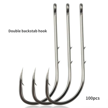 Double backstab bend fish hook tide hook long handle tube pay sea fishing hook bulk barb with ring crooked mouth hook