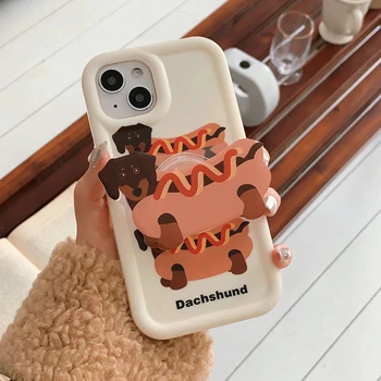 Lovely Sausage Dog Stand IMD Cartoon Case за iPhone 14 11 12 13 Pro Max Plus Xr Xs Max X Soft Back Cover Coque Capa