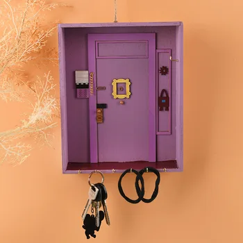 Purple Door Friends Ключодържател Дървена кутия Висящ ключ Дървена закачалка за съхранение Организатор Рафт Начало Стенен декор Занаяти Подарък
