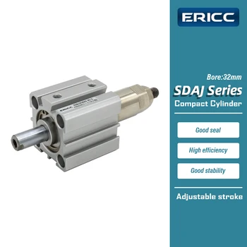 SDAJ32 серия Регулируем ход компактен въздушен цилиндър отвор 32mm двойно действащ SDAJ32x20-20S SDAJ32X30-20S-B SDAJ32X100-50-S-B