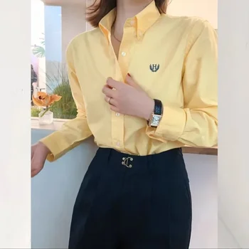 TPJB Нови елегантни и младежки женски блузи Основни офис дами дълъг ръкав бродерия ризи корейски мода случайни твърди шик върхове