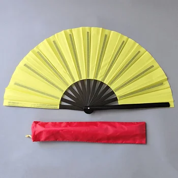 Tai Chi Fan 34cm Бамбукови китайски кунг-фу фенове Висококачествен фен на бойните изкуства Фенове с две ръце Чисто жълт Ушу Фитнес