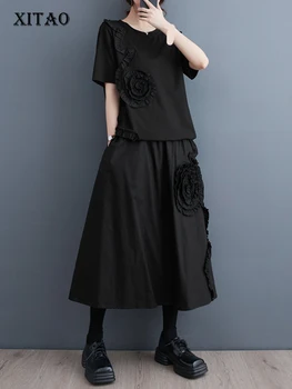 XITAO Черна рокля комплекти жени Корея личност мода хлабав O-образно деколте къс ръкав рокля комплекти 2023 лято ново пристигане WLD11365