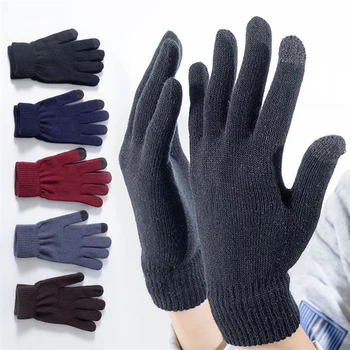 Зимни топли плетени ръкавици Мобилен телефон Тъчскрийн вълна плетени ръкавици Зимни дебели топли ръкавици за възрастни ръкавици ръкавици ръкавици за мъже жени