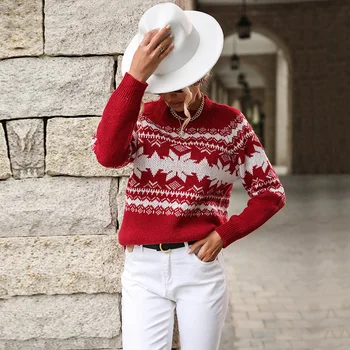 Коледа пуловери жени екипажа врата плета пуловер 2024 нова есен зима Rcasual мода хлабав дълъг ръкав джъмпер