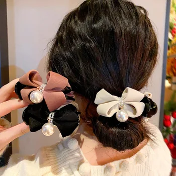 Мода Bowknot нокът за коса за жени момичета елегантен перла фиба топка кок притежателя щипки за коса стайлинг инструменти аксесоари за коса подаръци