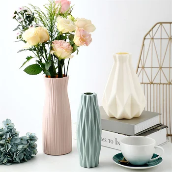 Модерна ваза за цветя бяла розова синя пластмасова ваза саксия кошница скандинавски дом хол декорация орнамент цвете подреждане