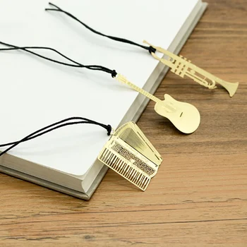 Музикален инструмент Метална отметка с ремък Мини арфа цигулка книга маркер отметки за студент четене Bookmark канцеларски материали