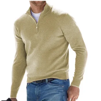 Мъжки дълъг ръкав поло риза бизнес случайни цип поло ризи пролет есен твърди мъжки завой надолу яка пуловер суитчър