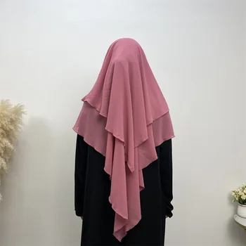 Рамадан Ейд 2 слоя шифон хиджаб химар ислям абая тюрбан хиджаби за жена твърда глава шал обвивки мюсюлманска мода тюрбани