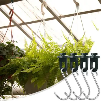 1 Комплект Растителна висяща кука 360 градуса въртене Многофункционална оранжерия от неръждаема стомана S-образна кука Фиксиране на клип Градинско снабдяване