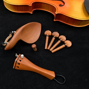 1 комплект Висококачествен 4/4 цигулков цигулар хинап дървени аксесоари части фитинги, струнник + тунинг колчета + накрайници + брадичка / държач за брадичка