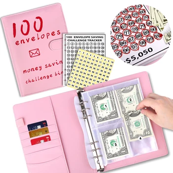 100 Плик за спестяване на пари Предизвикателство Binder Set Fun бюджет класьор книга съхранение чанта пари пълнене бюджет спестявания кутия замяна