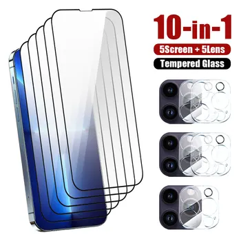 10in 1 Закалено стъкло Протектор за камера за iPhone 14 pro max 15 плюс 13 12 mini 11 Pro Glass смартфон телефон екран протектор