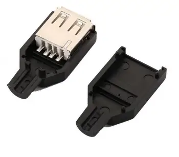 10pcs Тип А женски USB 4-пинов конектор за гнездо с черен пластмасов капак