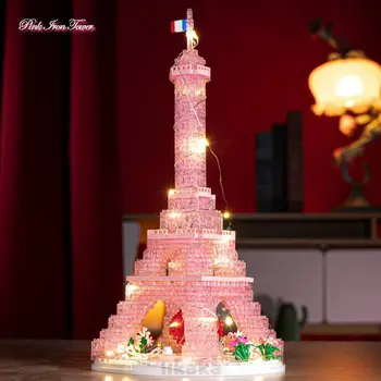 1314PCS Световно известни архитектурни градивни блокове Розов Париж Айфеловата кула модел диамантени блокове играчки за момичета рожден ден Коледа подарък