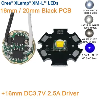 16mm DC3.7V 2.5A драйвер 5 режима + Cree XML XM-L T6 студено бяло неутрално бяло топло бяло 10W висока мощност LED излъчвател черен PCB