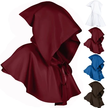 1Pc Хелоуин косплей Death Cape Short Hooded Cloak Wizard Witch Costumes Vampire Devil Wizard Black Cape Cowl Парти аксесоари