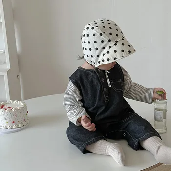 2023 Бебешки есенни дрехи Корейски стил Бебе Бебешко есенно облекло Отпечатан дънков гащеризон