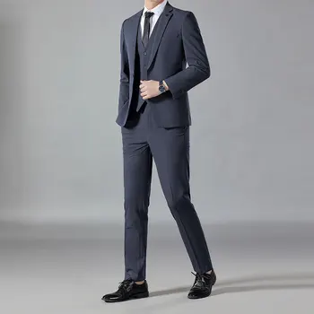 2023 Висококачествен бизнес костюм (костюм + жилетка + панталон) стилен и красив ежедневни бутиков мъжки костюм костюм тънък комплект от 2 части