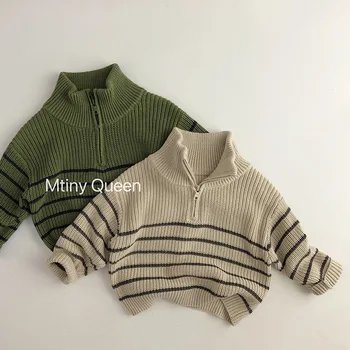 2023 Есен Нови деца Дълъг ръкав Casual раиран пуловер Дебел топъл бебешки плетен пуловер Пуловер Момчета момичета върхове Детски дрехи