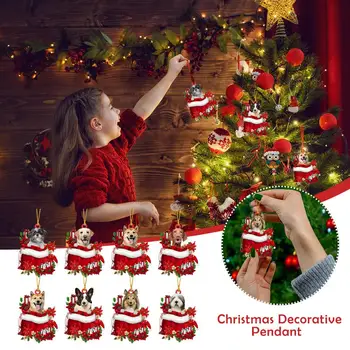 2023 Коледно дърво висулка сладък 2D акрил кученце куче година украшение декорация ново парти Коледа стая дърво капка доставки Festi I3G0