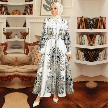 2023 Мюсюлмански жени Рокля с арабски принт Ислямски облекло Комплекти Мода Африкански рокли Турция Роба Дрехи