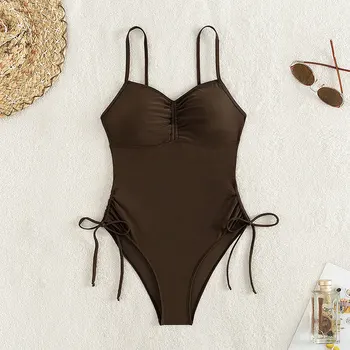 2023 Нови дамски плътен цвят триъгълник бански мода едно парче секси плуване износване низ бикини за жени плаж