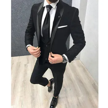 2023 Черен тънък годни младоженец костюм за мъже 3 броя по поръчка по поръчка младоженци сватба смокинг най-добър мъж абитуриентски парти мъжки костюм костюм Homme