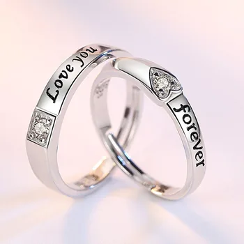 2Pcs двойка сватба отворен пръстен мед покритие платина кристал resizeaable пръст бижута жени Свети Валентин подарък на едро