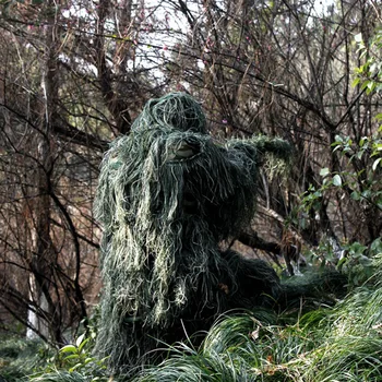 3D изсъхнала трева Ghillie костюм 5 бр снайперист военни тактически камуфлаж облекло ловен костюм армия ловни дрехи за птици