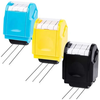 3Pcs ролкови печатни линии ролков печат самостоятелно мастило пунктирани ръкописни линии практика валяк печат (черно, синьо, жълто)