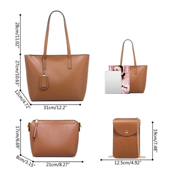 4Pcs жени изкуствена кожа голяма чанта комплект голяма пазарска чанта рамо чанта Crossbody торбичка чанта чанта телефон чанта и притежателя на карта