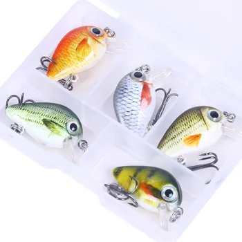 5PCS Micro Crankbait Pocket Mini Lure Риболовни принадлежности комплекти Бавно потъващ издръжлив Vib комплект за любителите на риболова Деца