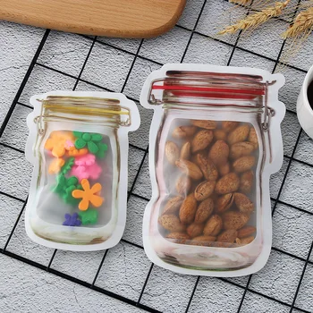 5Pcs / партида Кухня пътуване храна закуска бонбони съхранение цип чанта преносим Мейсън буркан форма храна цип запечатани чанта за съхранение