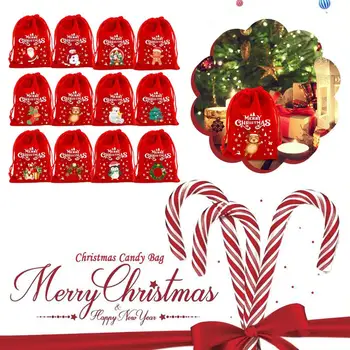 5pcs Червена коледна украса Подаръчна чанта Кадифени весели чанти торбичка Коледа шнур закуски бонбони Дядо Коледа бижута Packagi D7G0