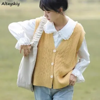6 цвята пуловер жилетки жени изрязване мек отдих прерия шик есен сладък Ulzzang реколта класически трикотаж нежна Harajuku прост