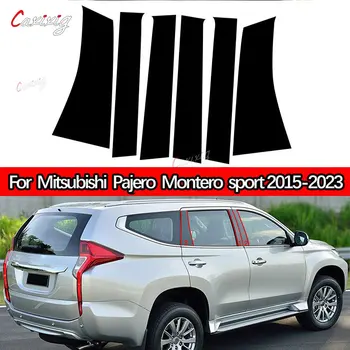 6Pcs Стълбове за прозорци на автомобилни врати Черен поликарбонатен стикер за Mitsubishi Pajero Sport Montero Sport 2015-2023