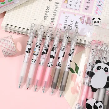 6pcs Сладък Panda 0.5mm гел писалки Kawaii черно мастило студенти писане писалки бързо сушене химикалка детски подаръци офис консумативи