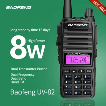 BAOFENG-UV-82 Walkie Talkie, Опционално 5W радио, Dual PTT, Двупосочно радио, Двубандов, UHF, VHF приемник, 10 km, 8W