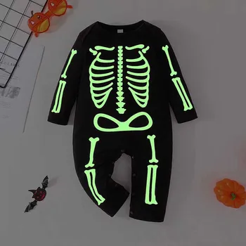 Baby Halloween Boys Girls Clothes Детска гащеризон Luminous Nightligh Bone Costume Детска боди Гащеризон ropa bebes 아기옷 0-18M