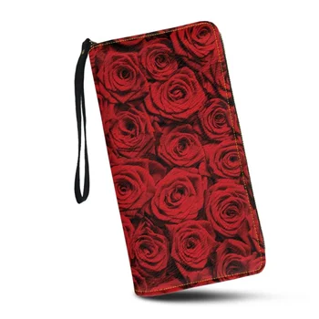 Belidome червени рози дизайн подарък съединител гривна жени дълъг портфейл RFID блокиране притежателя на кредитна карта PU дами чантата чанти