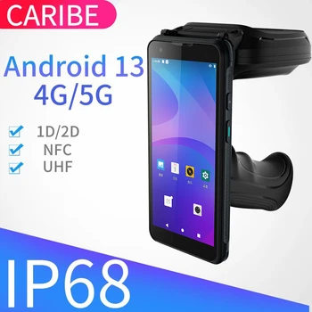 CARIBE Най-евтиният 6 инчов PL-60L Android Индустриален ръчен 2D баркод скенер PDA с дръжка 8000mAh батерия