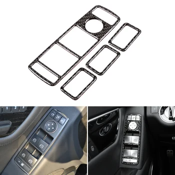 Car въглеродни влакна интериор прозорец лифт превключвател бутон рамка капак тапицерия за Mercedes Benz W204 A B C E CLA GLA GLE GL ML Клас